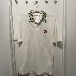 New With Tag Casablanca Paris Men's White Laurel Pique Short Sleeve Polo Shirt